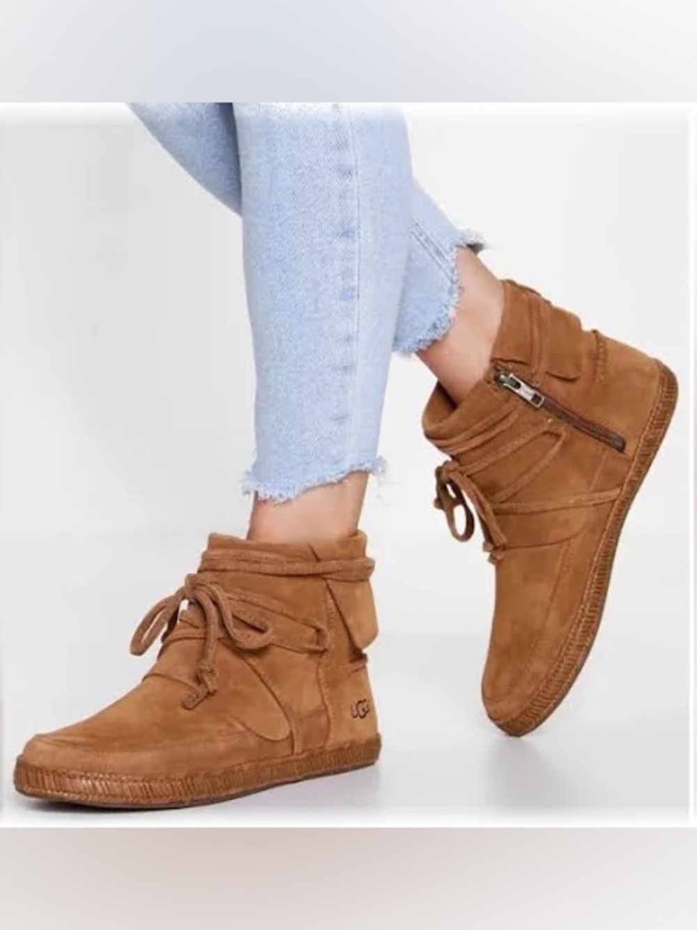 Woman’s UGG Women Reid Chestnut Suede Leather Boots Size 7.5 New